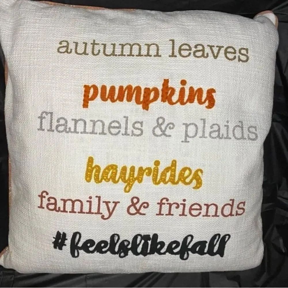 New Fall Square Throw Pillow with Plaid Backing